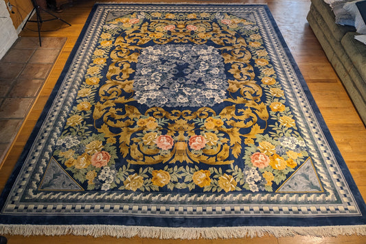 9'x12' Pure Silk Handmade Modern Oriental Rug Blue Yellow Gray