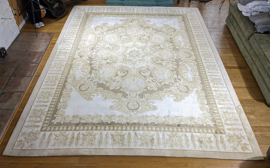 Copy of 8'x10' Pure Silk Handmade Modern Oriental Rug White Gold Beige